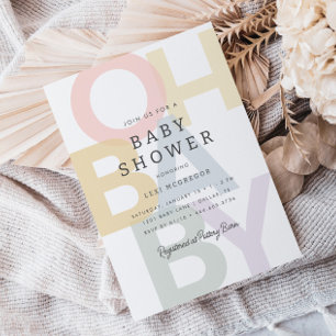 Cheerful Pastel Oh Baby Neutral Baby Shower Invitation