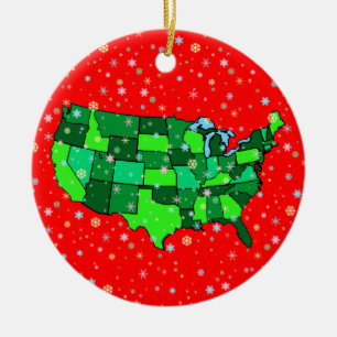 Cheerful Pastel Snowflakes and United States Map Ceramic Tree Decoration