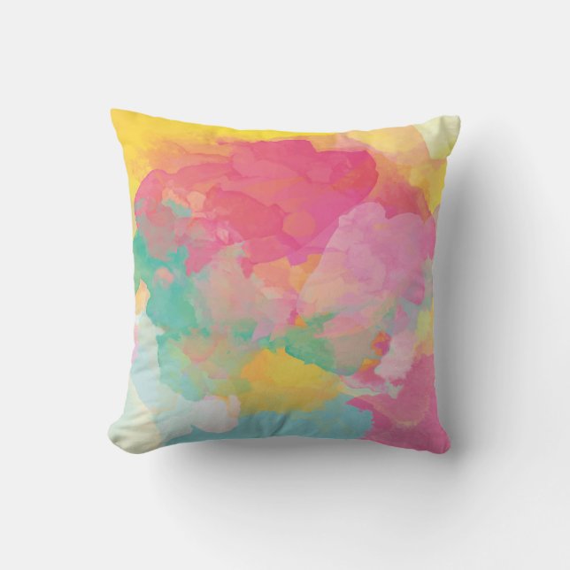 Cheerful Pastel Watercolor Abstract Throw Pillow (Front)