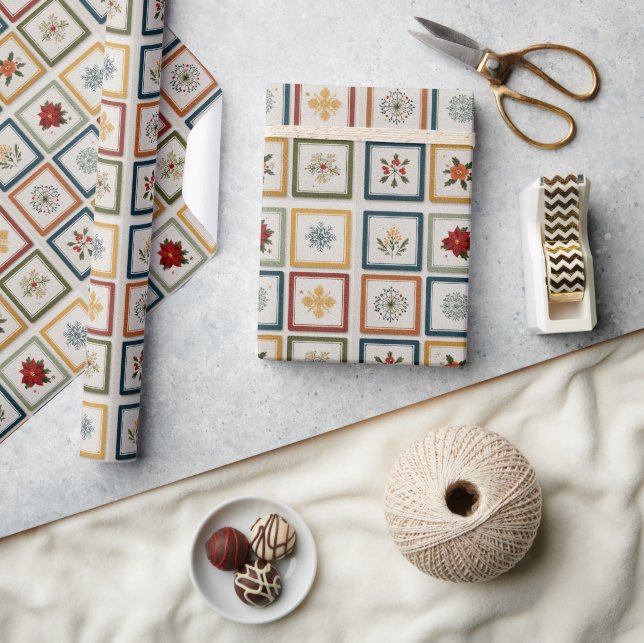 Cheerful Patchwork of Christmas Elements Wrapping Paper (Crafts)