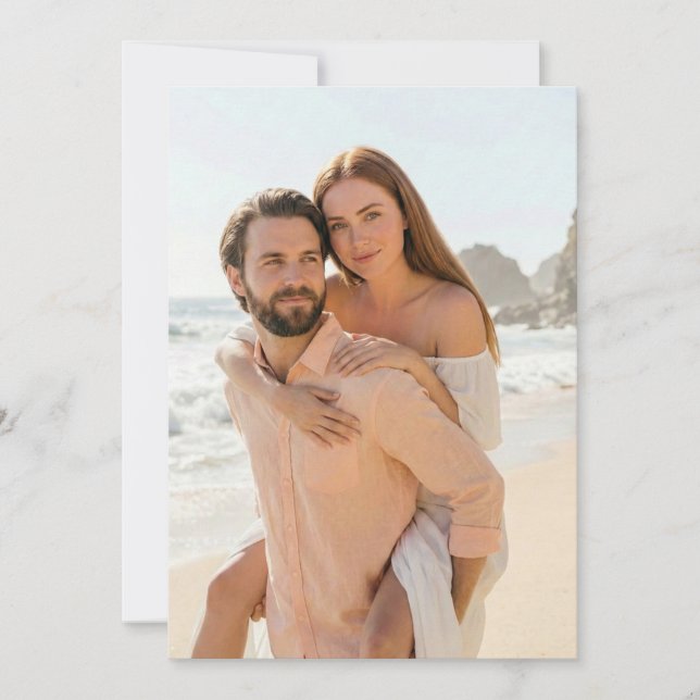 Cheerful Peach Beach Photo Invitation (Front)