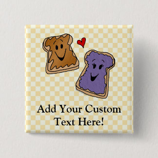 Cheerful Peanut Butter and Jelly Cartoon Friends 15 Cm Square Badge