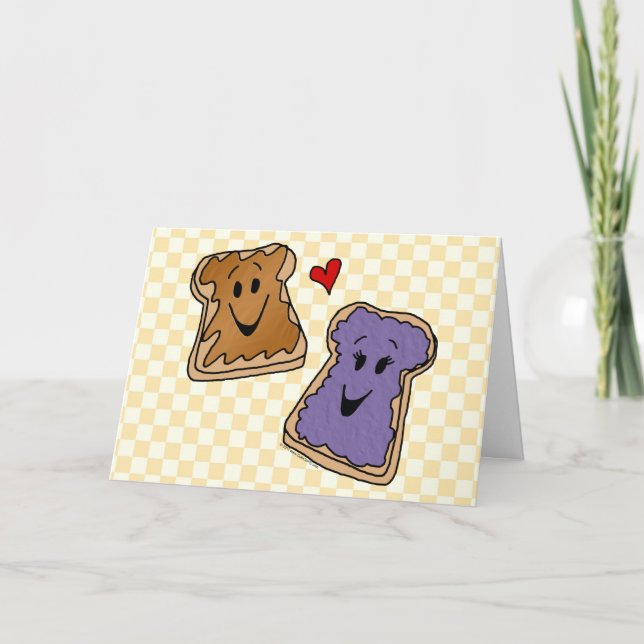 Cheerful Peanut Butter and Jelly Cartoon Friends Card (Front)
