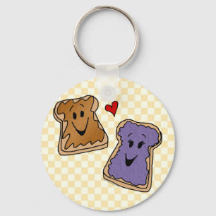 Cheerful Peanut Butter and Jelly Cartoon Friends Key Ring
