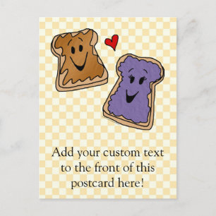 Cheerful Peanut Butter and Jelly Cartoon Friends Postcard