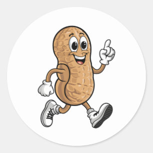 Cheerful Peanut Mascot Cartoon with Shoes Gloves Classic Round Sticker