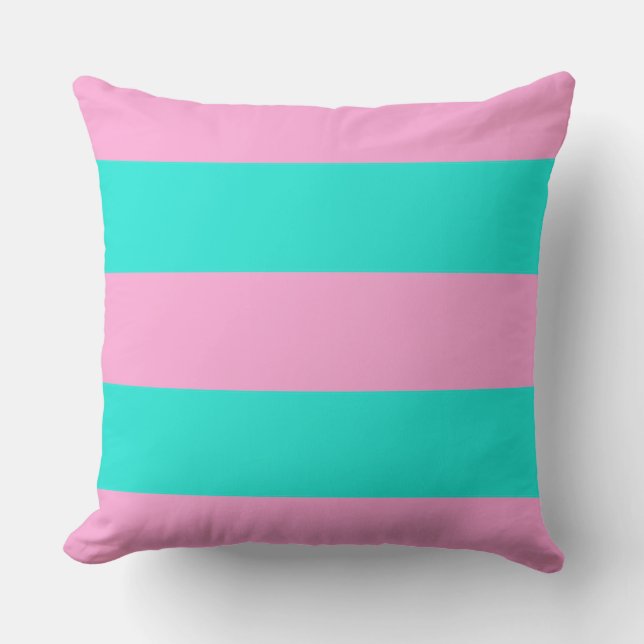 Cheerful Pink and Mint Green Stripes Cushion (Front)