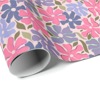 Cheerful Pink and Purple Abstract Flowers Wrapping Paper