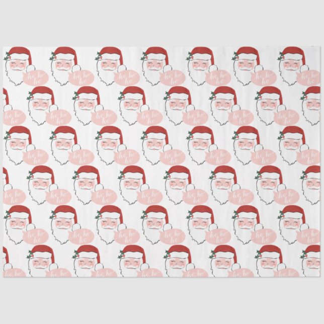 Cheerful Pink and Red Santa | ho ho ho Tissue Paper (Front)