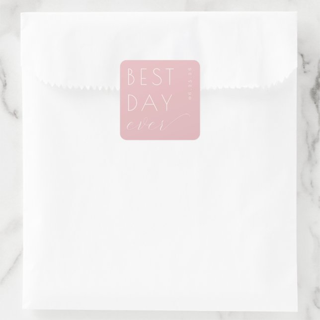 Cheerful Pink Minimalist Wedding Sticker (Bag)