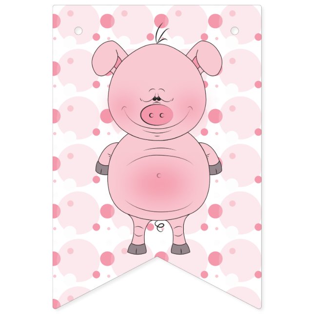 Cheerful Pink Pig Cartoon Bunting (First Flag)