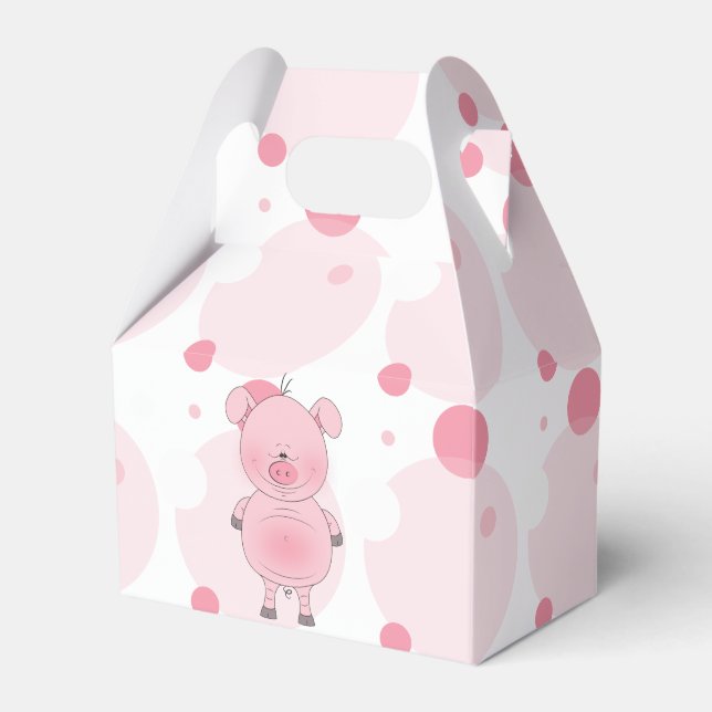 Cheerful Pink Pig Cartoon Favour Box (Front Side)