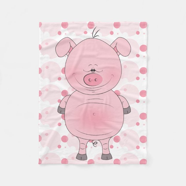 Cheerful Pink Pig Cartoon Fleece Blanket (Front)