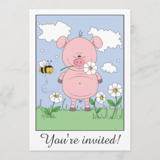 Cheerful Pink Pig Cartoon Invitation