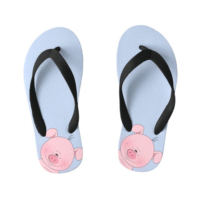 Cheerful Pink Pig Cartoon Kid's Flip Flops (Footbed)