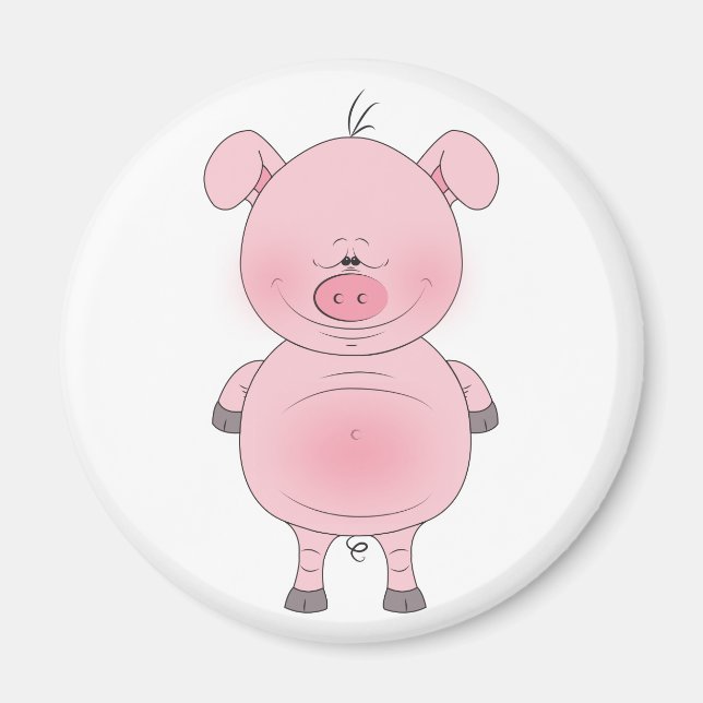 Cheerful Pink Pig Cartoon Magnet (Front)