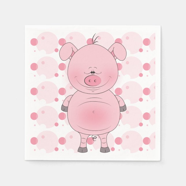 Cheerful Pink Pig Cartoon Napkin (Front)