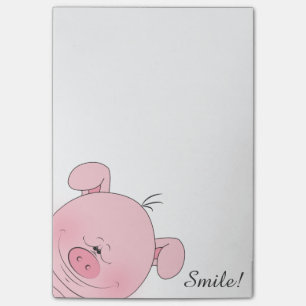 Cheerful Pink Pig Cartoon Post-it Notes