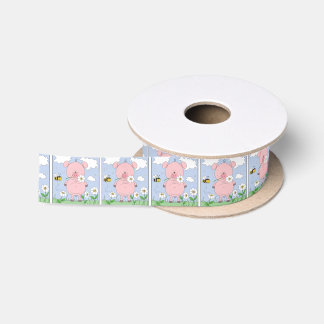 Cheerful Pink Pig Cartoon Satin Ribbon