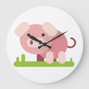 Cheerful Pink Piglet Large Clock