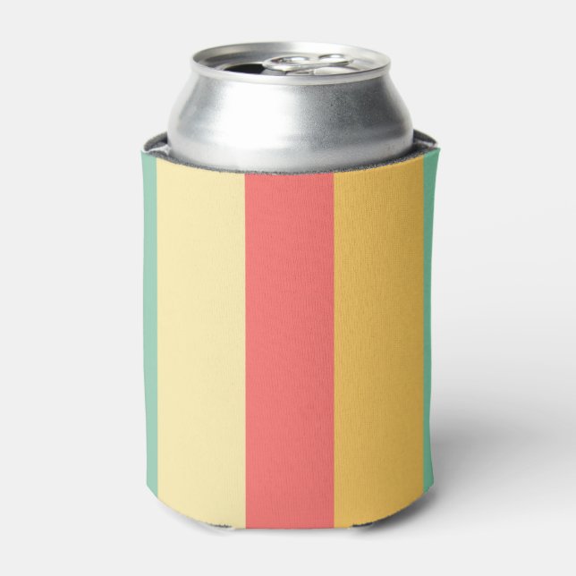 Cheerful Pink Yellow Green Blue Stripes Can Cooler (Can Front)