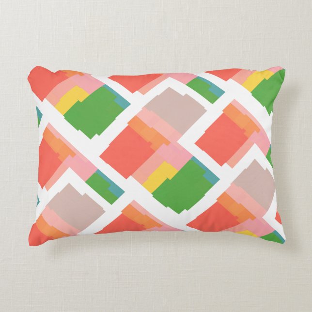 Cheerful Pink Yellow Green Orange Salmon Coral Decorative Cushion (Front)