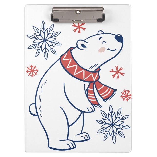 Cheerful Polar Bear Winter Holiday Design Clipboard (Front)