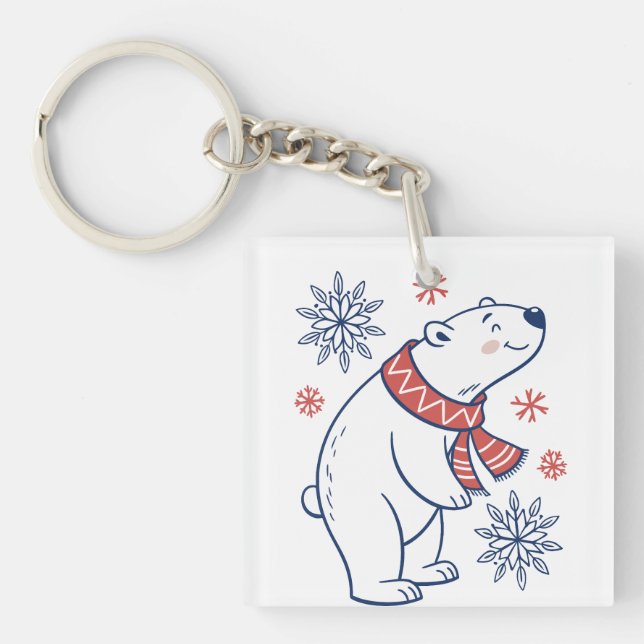 Cheerful Polar Bear Winter Holiday Design Key Ring (Front)