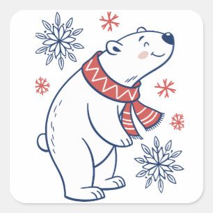 Cheerful Polar Bear Winter Holiday Design Square Sticker