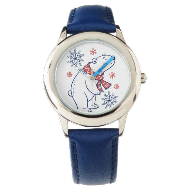 Cheerful Polar Bear Winter Holiday Design Watch (Front)