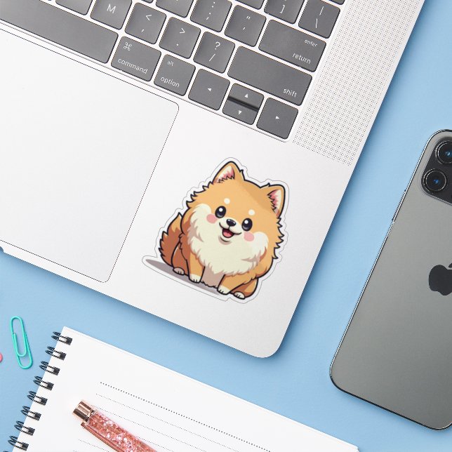 Cheerful Pomeranian, Kawaii Fluff, Small (Laptop w/ iPhone)