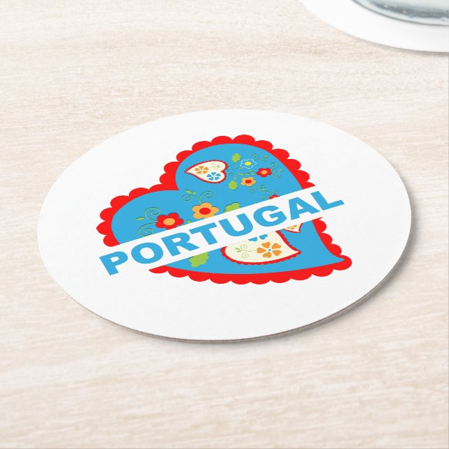 Cheerful Portuguese heart Round Paper Coaster (Angled)