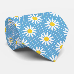 Cheerful Powder Blue Retro Daisy Flower Polka Dot Tie