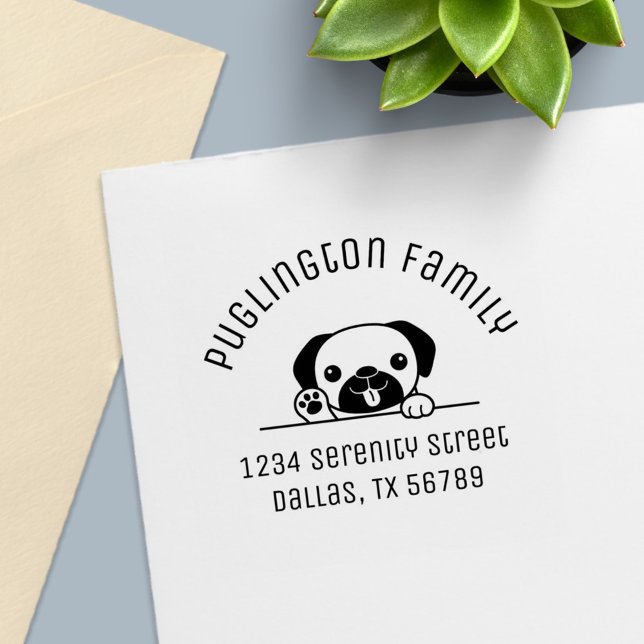 Cheerful Pug Dog Peeking Arch Address Self-inking Stamp (Creator Uploaded)