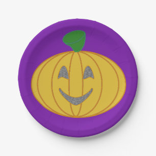Cheerful Pumpkin Costume Design Halloween Orange Paper Plate