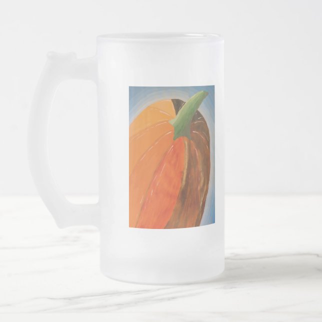 Cheerful Pumpkin Frosted Glass Beer Mug (Left)