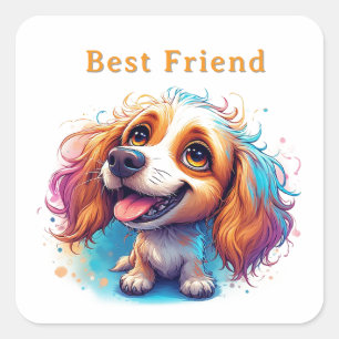 Cheerful Puppy With Expressive Eyes Square Sticker