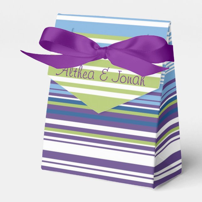 Cheerful Purple Blue White Striped Favour Boxes (Front Side)