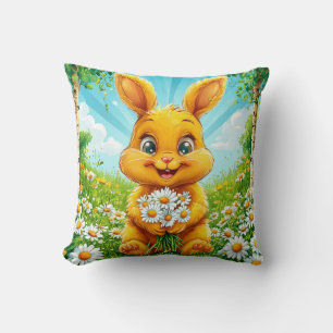 🐰🌼 Cheerful Rabbit Chamomile Meadow Cosy Decor Cushion