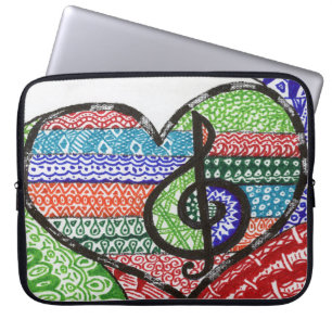 Cheerful Rainbow Music Heart Doodle Personalizable Laptop Sleeve
