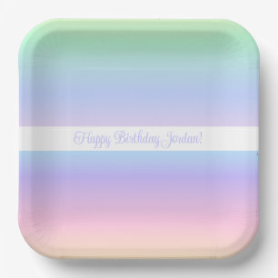 Cheerful Rainbow Ombre Kids Birthday Pastel Party Paper Plate