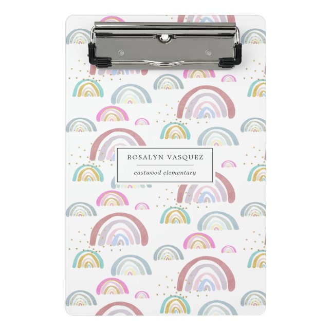 Cheerful Rainbow Pattern Personalised Clipboard (Front)