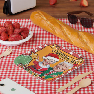 Cheerful Red and Gold Caricature Couple  Paper Plate