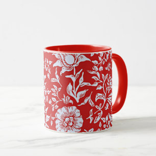 Cheerful red and white vintage floral pattern mug