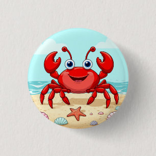 Cheerful Red Cartoon Crab Cute Seashell Kids🦀 3 Cm Round Badge