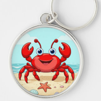 Cheerful Red Cartoon Crab Cute Seashell Kids🦀 Key Ring