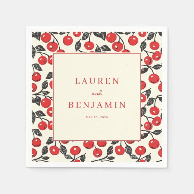 Cheerful Red Cherry Border Napkin (Front)