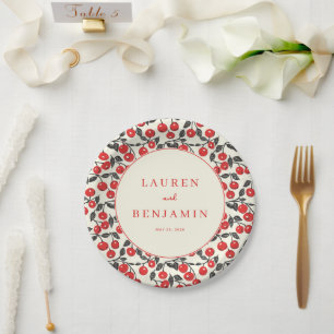 Cheerful Red Cherry Border Paper Plate