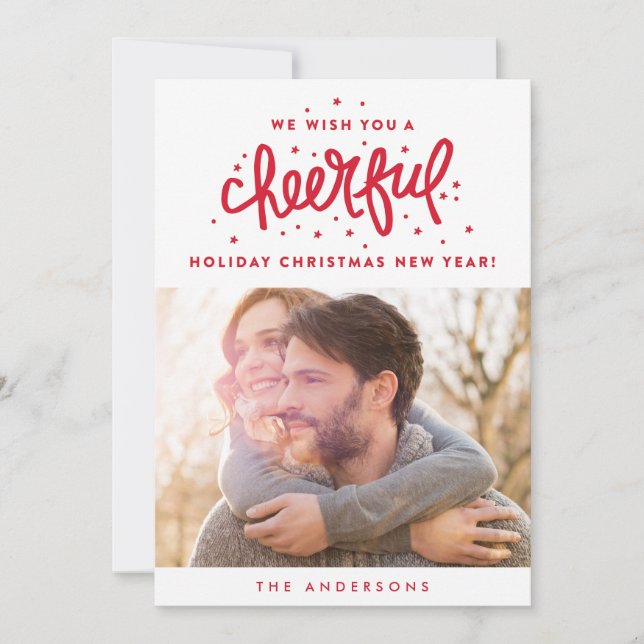 Cheerful Red Lettering Christmas Photo Holiday Card (Front)