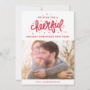 Cheerful Red Lettering Christmas Photo Holiday Card
